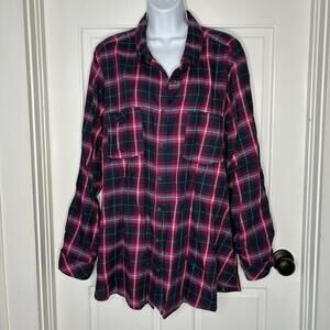 Sonoma Women's Pink and Blue Plaid Flannel Button-up Shirt - 2X NWT